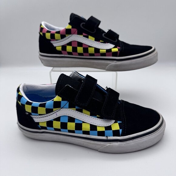 Vans Old Skool Sneakers Neon Glow Checkerboard Skate Shoe EUC | Kids 2 - Picture 1 of 7